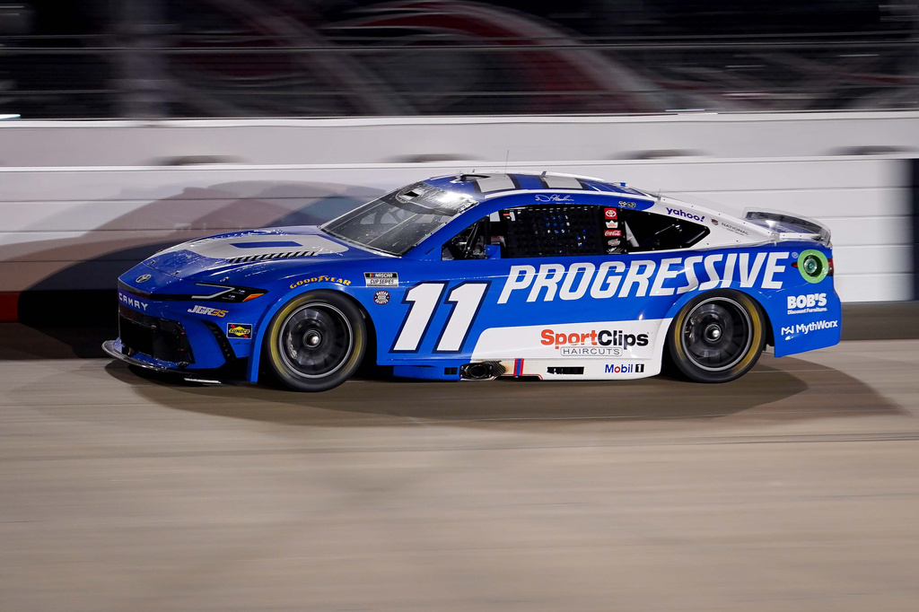 Denny Hamlin speeds around the track during a NASCAR Cup Series auto race, Sunday, May 31, 2026, in Lebanon, Tenn. (AP Photo/Camden Hall)