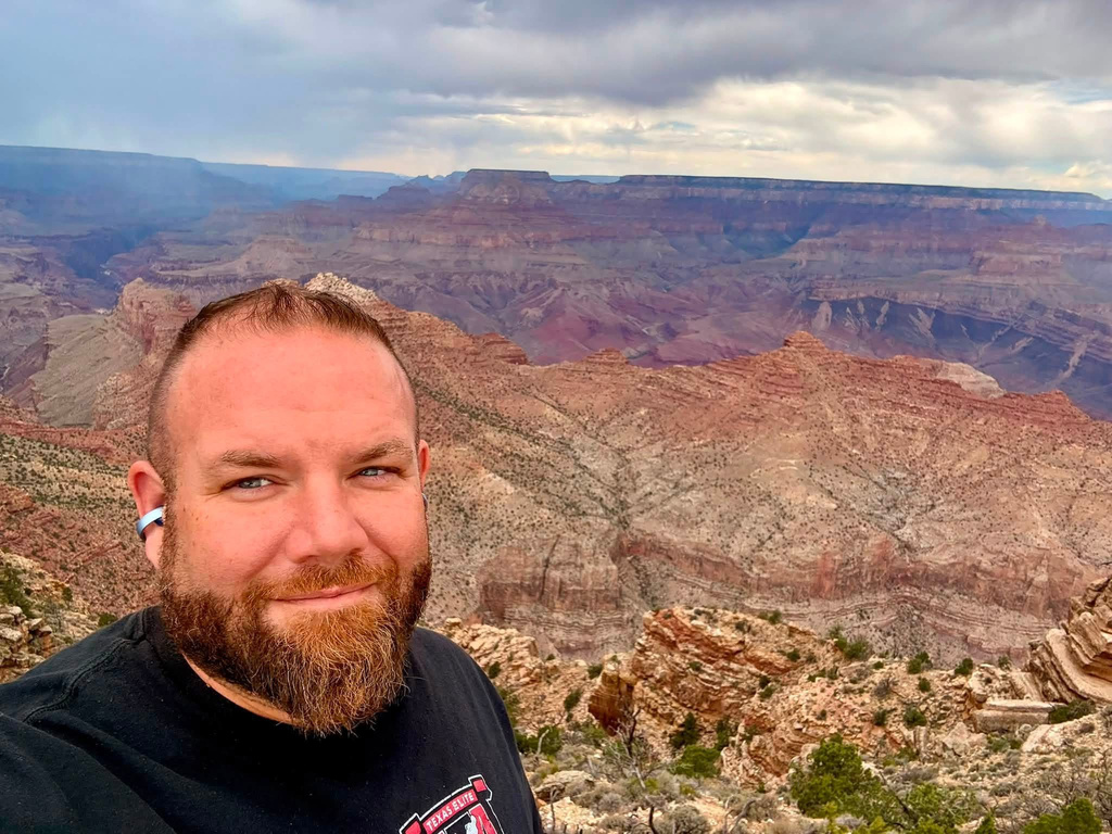 This photo provided by Hannah Barricks shows Brent Rosenkranz during an August 2026 trip to Grand Canyon National Park in northern Arizona where his body was recovered after flash flooding. (Rosenkranz family via family liaison Hannah Barricks via AP)