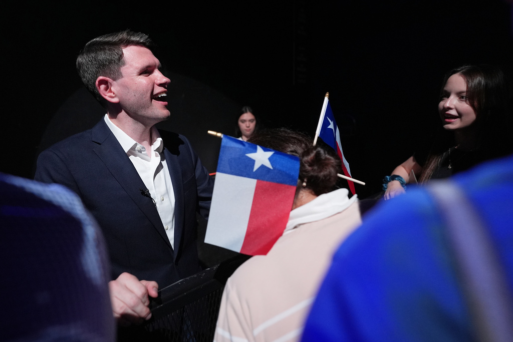 Texas Democratic Senate candidate Texas state Rep. James Talarico, D-Austin, meets with attendees after speaking for the first time since winning the Democratic nomination in Austin, Wednesday, March 4, 2026. (AP Photo/Eric Gay)