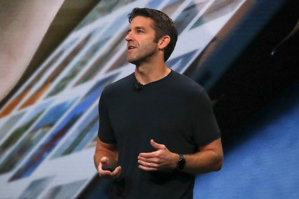 FILE - John Ternus, Apple's V.P. of Hardware Engineering, discusses the latest development for the iPad Pro during an event to announce new products Oct. 30, 2018, in the Brooklyn borough of New York. (AP Photo/Bebeto Matthews, File)