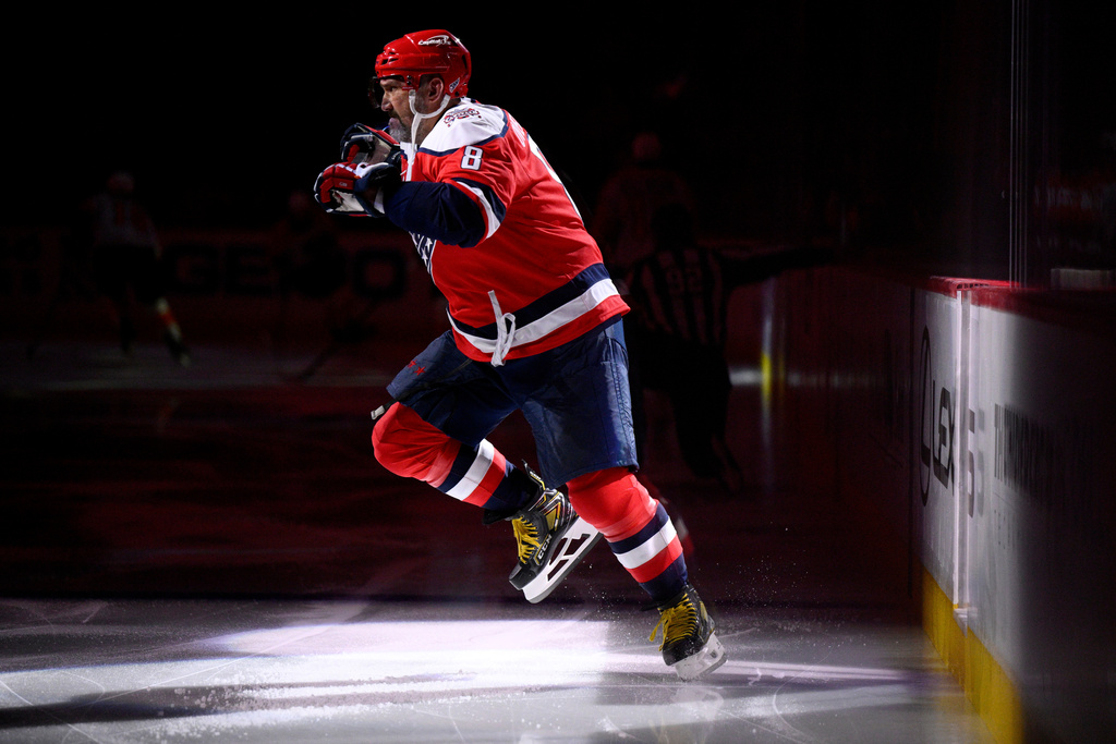 FILE - Washington Capitals left wing Alex Ovechkin takes to the ice before an NHL hockey game against the Philadelphia Flyers, Feb. 25, 2026, in Washington. (AP Photo/Nick Wass, File)