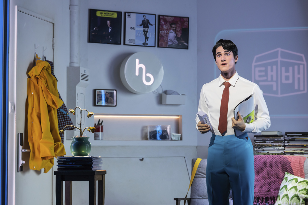 Darren Criss appears during a performance of "Maybe Happy Ending" on Broadway in New York on Oct. 15, 2014. (Evan Zimmerman and Matthew Murphy via AP)