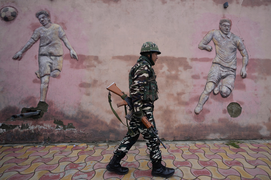 Indian soldier guard outside the venue of India's Republic Day parade in Srinagar, Indian controlled Kashmir, Monday, Jan. 26, 2026. (AP Photo/Mukhtar Khan)