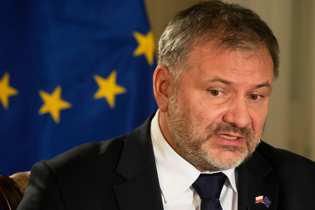FILE - Polish Justice Minister Waldemar Żurek speaks during an interview with The Associated Press at the Warsaw headquarters of the Ministry of Justice in Warsaw,Poland, Wednesday, Nov. 5, 2025. (AP Photo/Czarek Sokolowski, File)