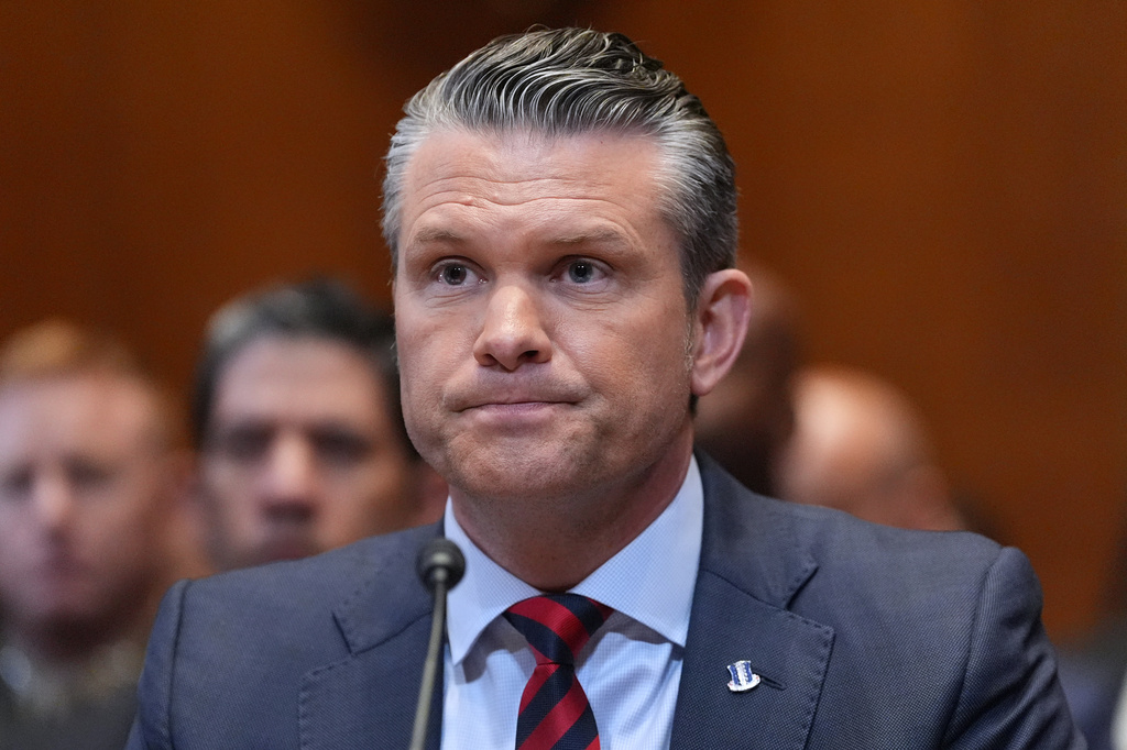 Defense Secretary Pete Hegseth listens at a Senate Appropriations subcommittee on defense hearing on the budget request for the Department of Defense, Tuesday, May 12, 2026, in Washington. (AP Photo/Alex Brandon)