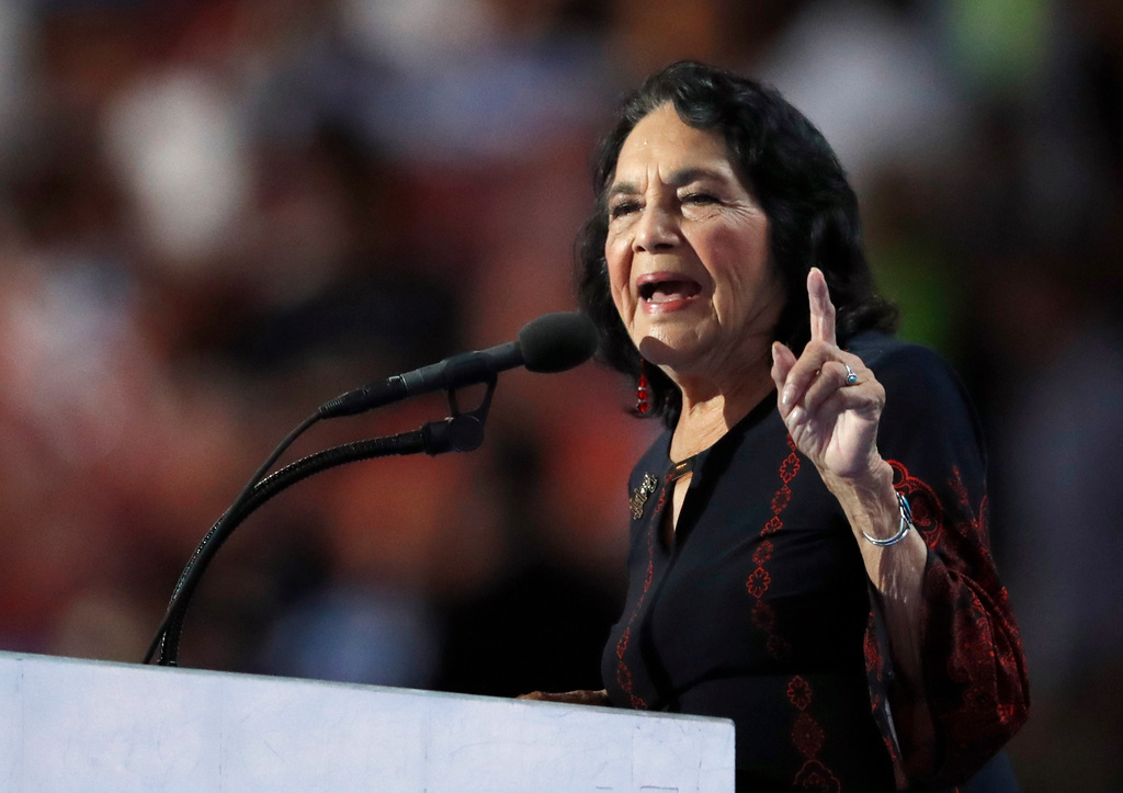 FILE - Civil rights leader Dolores Huerta speaks during the final day of the Democratic National Convention in Philadelphia, July 28, 2016. (AP Photo/Paul Sancya, File)