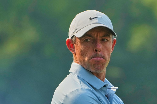 Rory McIlroy of Northern Ireland reacts during the DP World Tour Championship golf tournament in New Delhi, India, Thursday, Oct. 16, 2025. (AP Photo/Manish Swarup) Rory McIlroy of Northern Ireland reacts during the DP World Tour Championship golf tournament in New Delhi, India, Thursday, Oct. 16, 2025. (AP Photo/Manish Swarup)