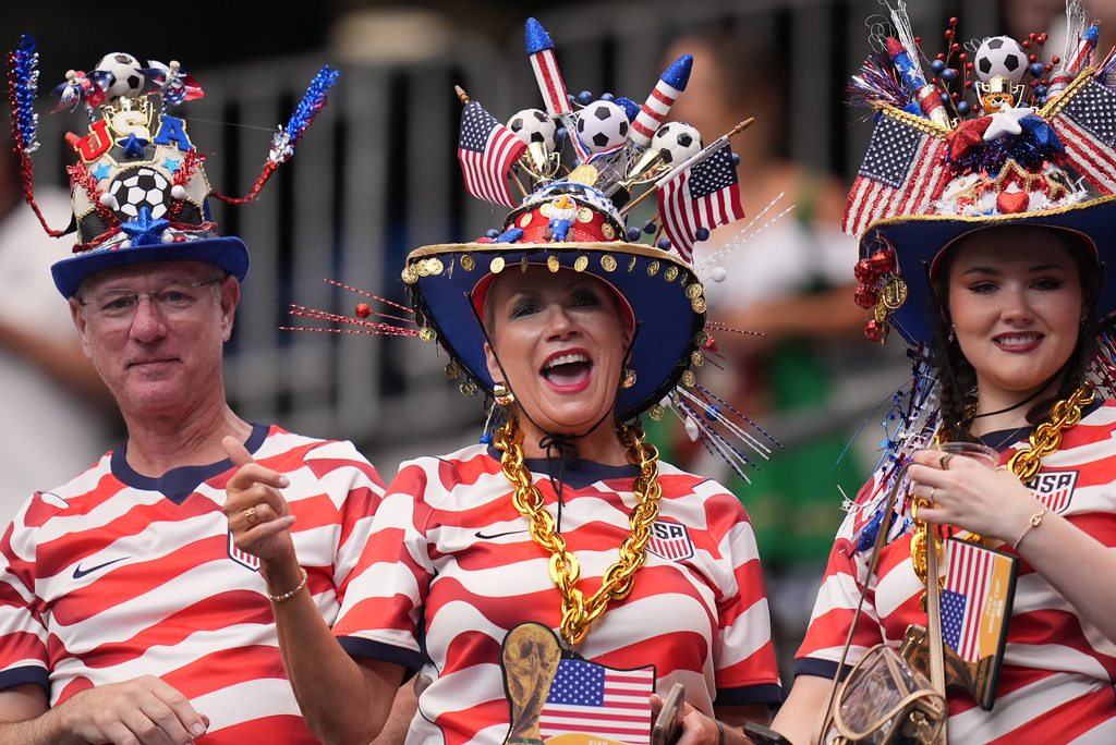 German fans cheer before the World Cup Group E soccer match between Germany and Curacao in Houston, Sunday, June 14, 2026. (AP Photo/Eric Gay)