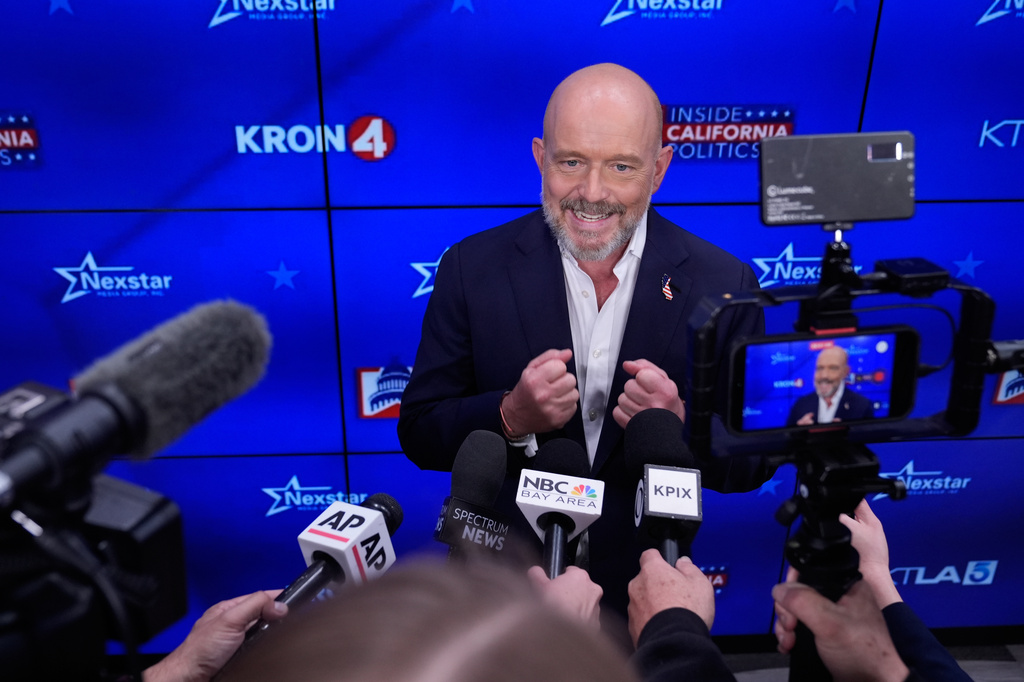 California's gubernatorial candidate Steve Hilton speaks after a gubernatorial debate hosted by Nexstar, Wednesday, April 22, 2026, in San Francisco. (AP Photo/Godofredo A. Vásquez)