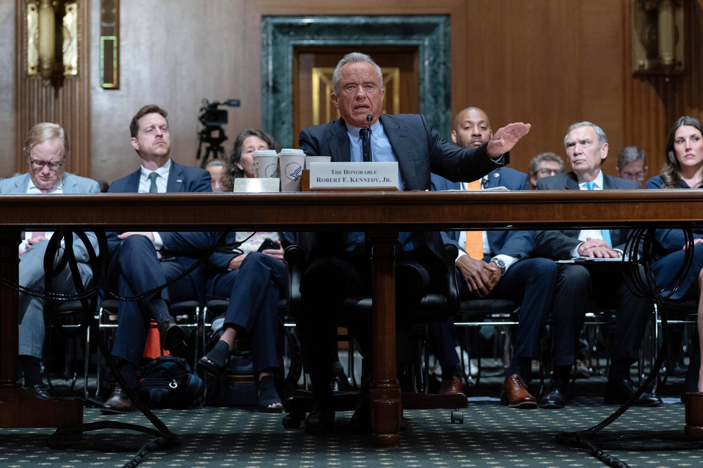 Health and Human Services Secretary Robert F. Kennedy Jr. testifies before the Senate Committee on Finance hearing to examine the budget request for fiscal year 2027 for the Department of Health and Human Services on Capitol Hill, Wednesday, April 22, 2026, in Washington. (AP Photo/Jose Luis Magana)