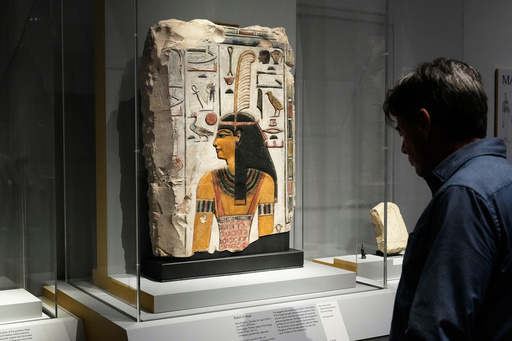 A relief of Maat is displayed in the Divine Egypt exhibition, at the Metropolitan Museum of Art, in New York, Tuesday, Oct. 14, 2025. (AP Photo/Richard Drew) A relief of Maat is displayed in the Divine Egypt exhibition, at the Metropolitan Museum of Art, in New York, Tuesday, Oct. 14, 2025. (AP Photo/Richard Drew)