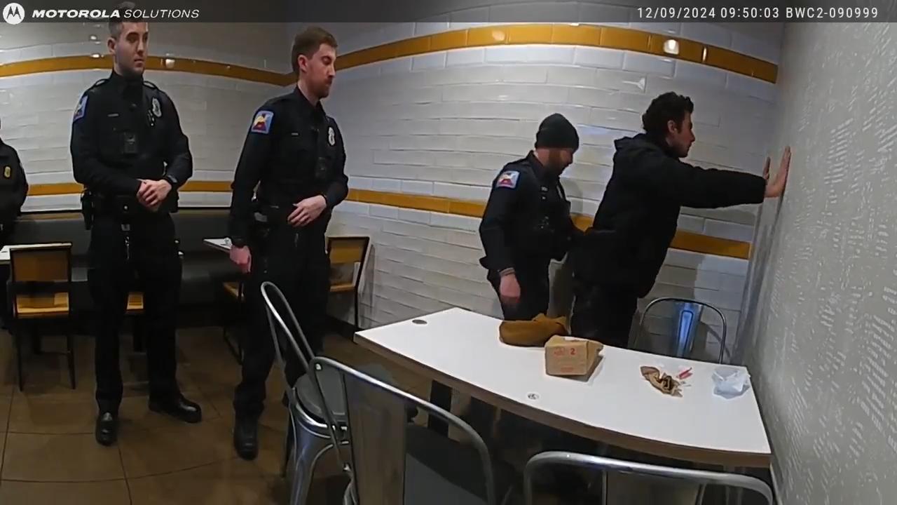 Newly released police bodycam footage shows the moments officers approached, arrested and searched Luigi Mangione at a McDonald&rsquo;s in Pennsylvania in connection with the shooting death of United Healthcare CEO Brian Thompson.