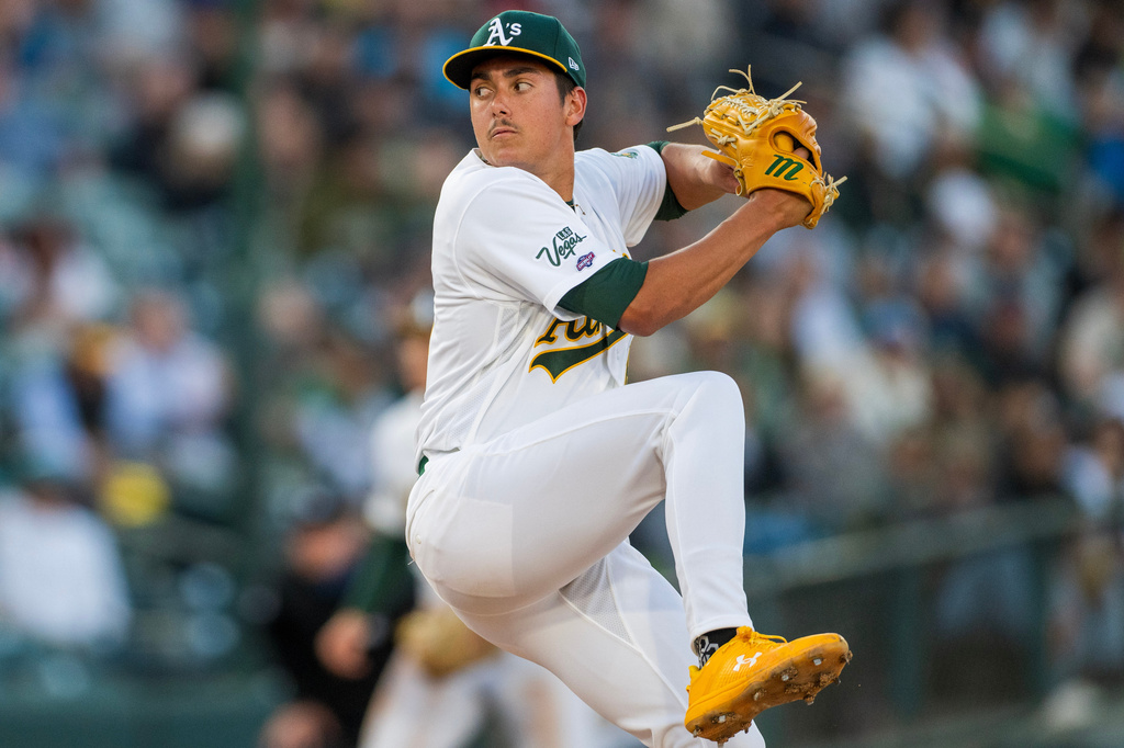 Athletics pitcher Gage Jump winds up to throw during the fourth inning of a baseball game against the Seattle Mariners in West Sacramento, Calif., Tuesday, May 26, 2026. (AP Photo/Nic Coury)