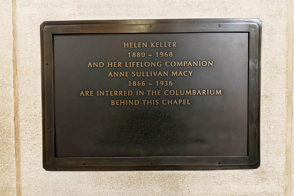Bronze black inside the Chapel of St. Joseph of Arimathea signifying Helen Keller's final resting place at the Washington National Cathedral in Washington, Monday, Nov. 17, 2005. (AP Photo/Mike Pesoli)