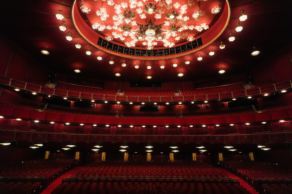 The John F. Kennedy Center for the Performing Arts Opera House is seen during a media tour intended to show building damage, Wednesday, April 22, 2026, in Washington. (AP Photo/Julia Demaree Nikhinson)