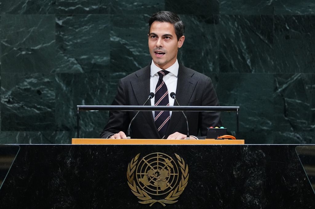 Netherlands Prime Minister Rob Jetten addresses the 81st session of the United Nations General Assembly at U.N. headquarters Thursday, Sept. 24, 2026. (AP Photo/Frank Franklin II)