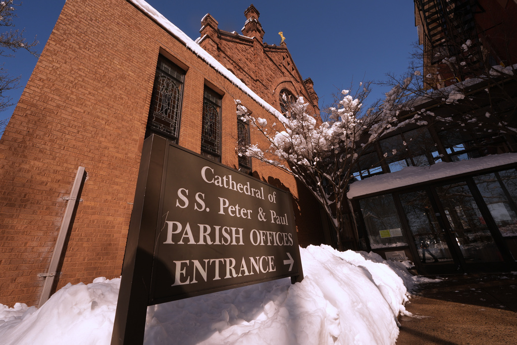Cathedral of Saints Peter and Paul, which serves as the home church of the Roman Catholic Diocese of Providence, is seen Tuesday, Feb. 24, 2026, in Providence, R.I. (AP Photo/Charles Krupa)