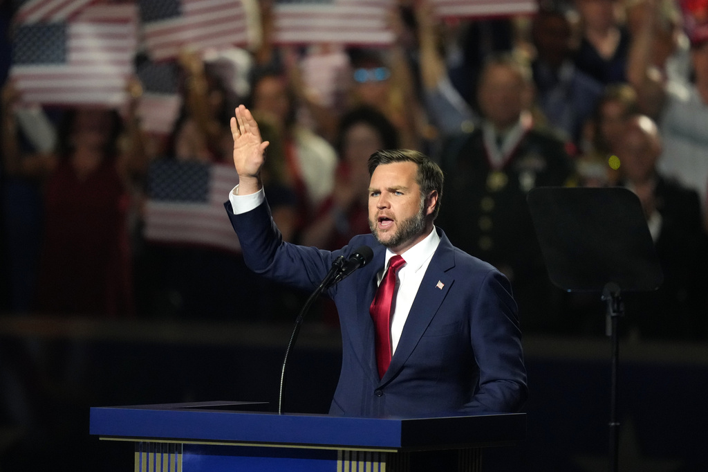 Vice President JD Vance speaks at the Republican convention Thursday, Sept. 10, 2026, in Dallas. (AP Photo/Alex Brandon)