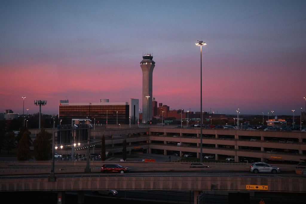 A control tower operates at Newark Liberty International Airport on Friday, Nov. 7, 2025, in Newark, N.J. (AP Photo/Andres Kudacki)