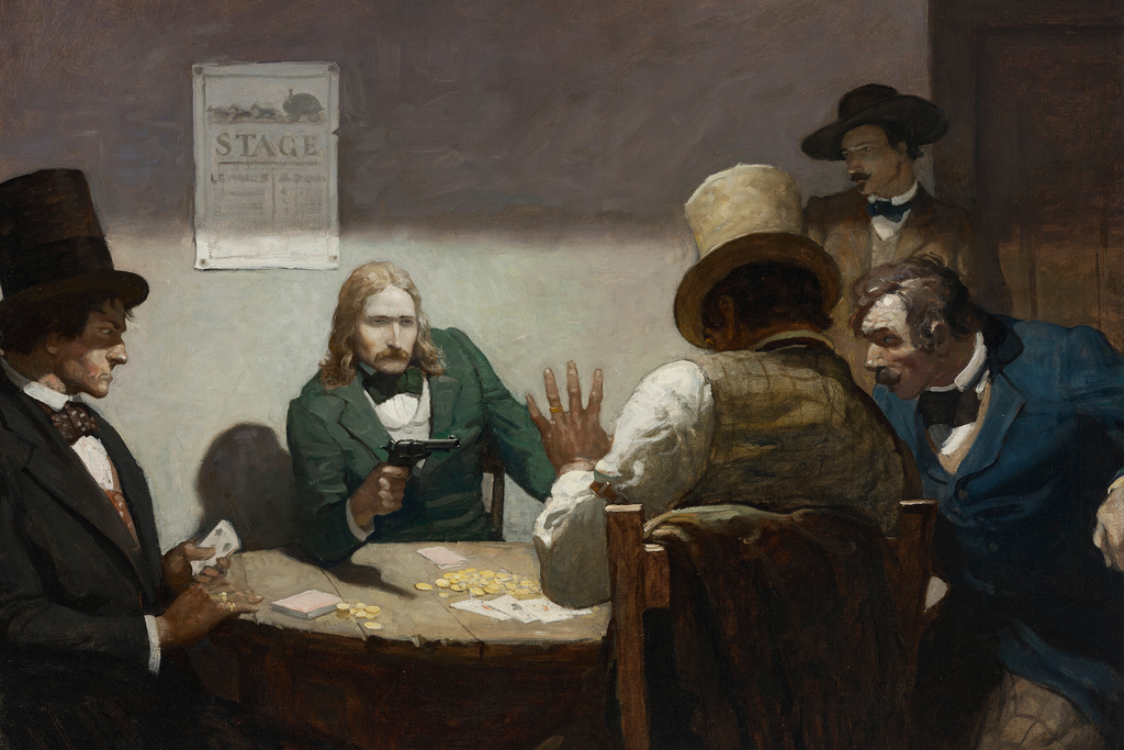 This image provided by Christie's shows N.C. Wyeth's painting, "Wild Bill Hickok at Cards." (N.C. Wyeth/Christie's Images Ltd. via AP)