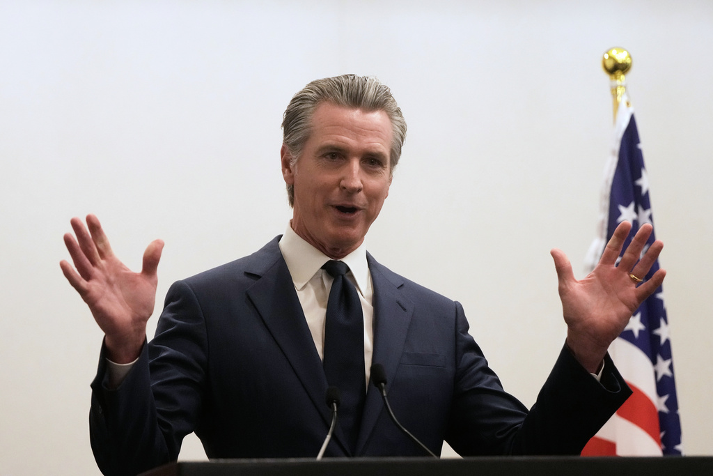 California Gov. Gavin Newsom speaks before the official signing ceremony of the Belgian Economic Mission of the West coast of the United States on Monday, Oct. 6, 2025, in San Francisco (AP Photo/Jeff Chiu, Pool)