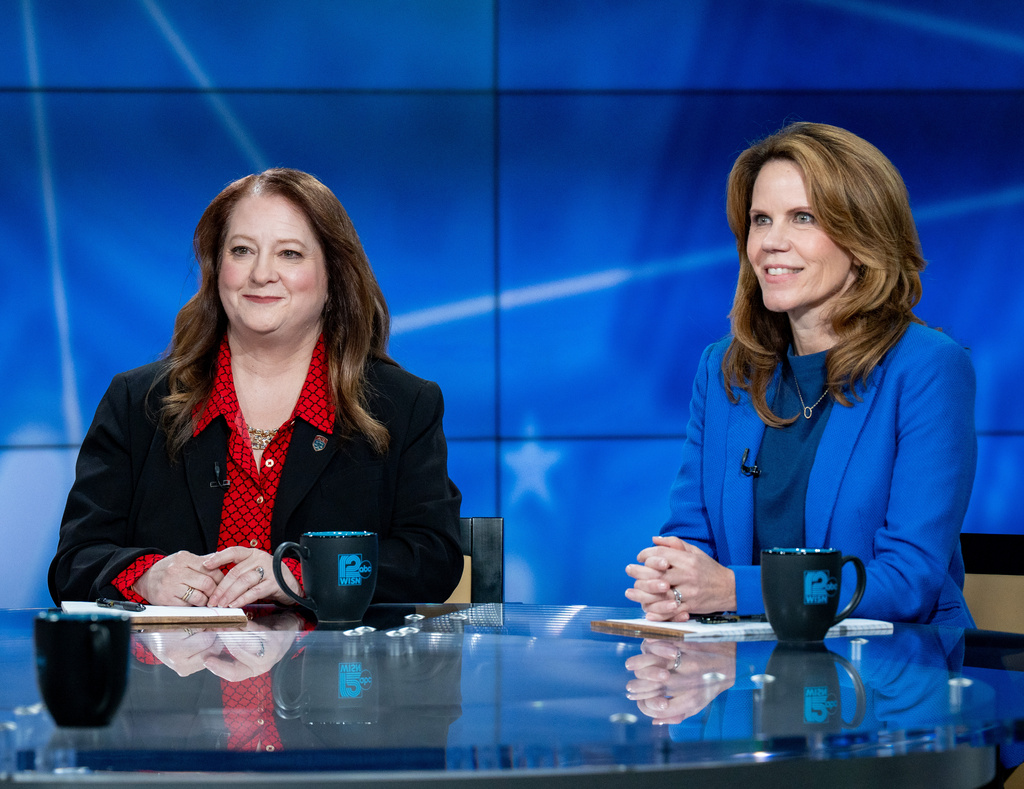 Wisconsin Supreme Court candidates, Court of Appeals Judges Maria Lazar, left, and Chris Taylor participate in the Wisconsin Supreme Court debate hosted by WISN 12 News on Thursday April 2, 2026, at WISN-TV in Milwaukee, Wis. (Jovanny Hernandez/Milwaukee Journal-Sentinel via AP, Pool)