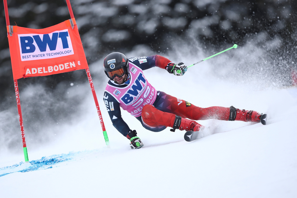 FILE -Russia's Ivan Kuznetsov speeds down the course during an alpine ski, men's World Cup Giant slalom, in Adelboden, Switzerland, Saturday, Jan. 8, 2022. (AP Photo/Gabriele Facciotti, File)