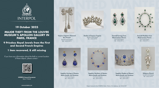 This photo provided Thursday Oct. 23, 2025 by Interpol and taken from its website shows the jewels stolen in the Louvre museum on Sunday Oct.19, 2025 in Paris. (Interpol via AP) This photo provided Thursday Oct. 23, 2025 by Interpol and taken from its website shows the jewels stolen in the Louvre museum on Sunday Oct.19, 2025 in Paris. (Interpol via AP)