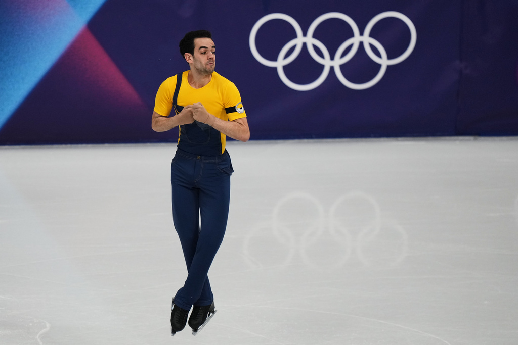 Tomas Guarino Sabate of Spain competes during the men's figure skating short program at the 2026 Winter Olympics, in Milan, Italy, Tuesday, Feb. 10, 2026. (AP Photo/Stephanie Scarbrough)