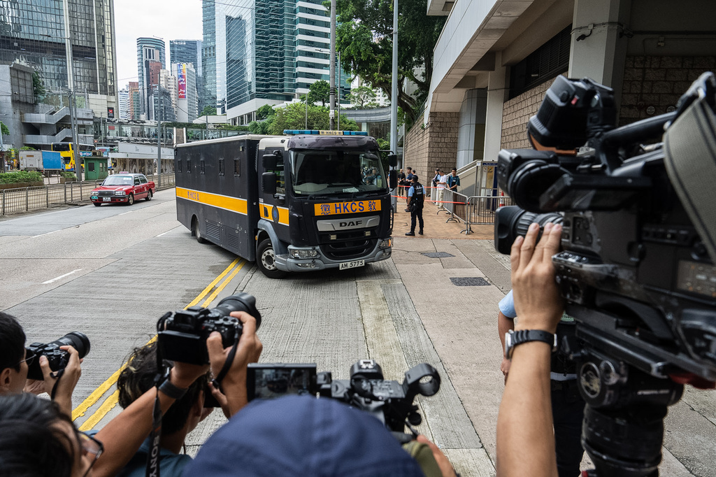 A Correctional Services Department vehicle arrives at the High Court in Hong Kong, Wednesday, Sept. 2, 2026. (AP Photo/Chan Long Hei)