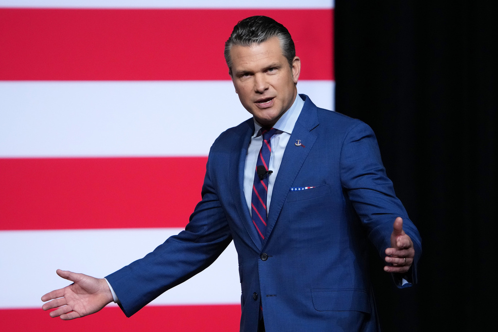 Secretary of Defense Pete Hegseth speaks to senior military leaders at Marine Corps Base Quantico, Tuesday, Sept. 30, 2025 in Quantico, Va. (Andrew Harnik/Pool via AP)