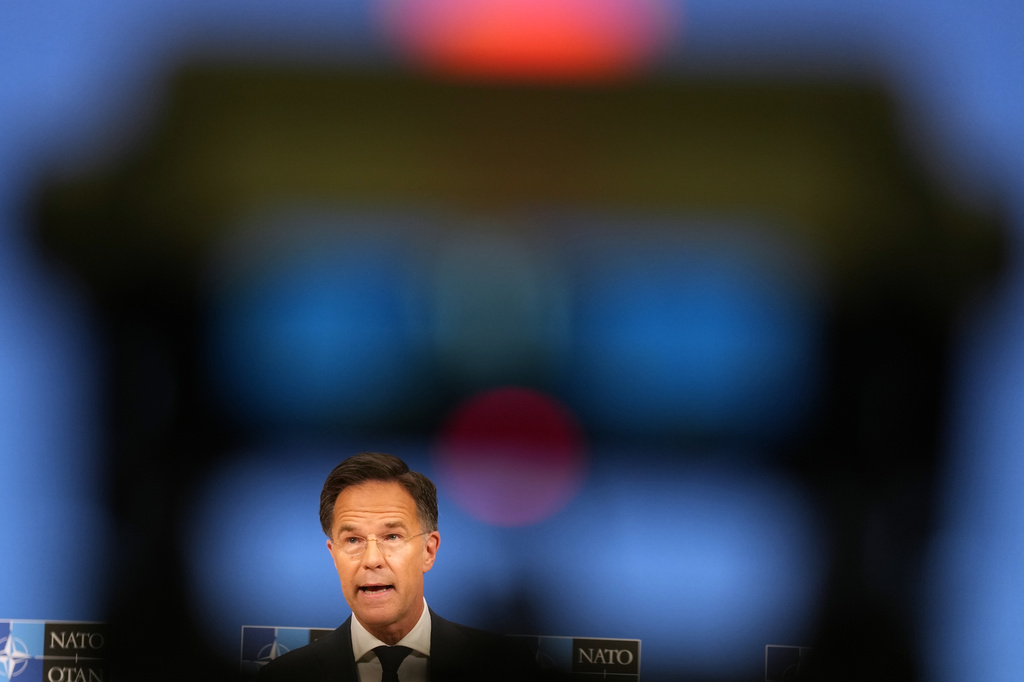 NATO Secretary General Mark Rutte speaks after a meeting of NATO defense ministers at NATO headquarters in Brussels, Thursday, June 18, 2026. (AP Photo/Virginia Mayo)