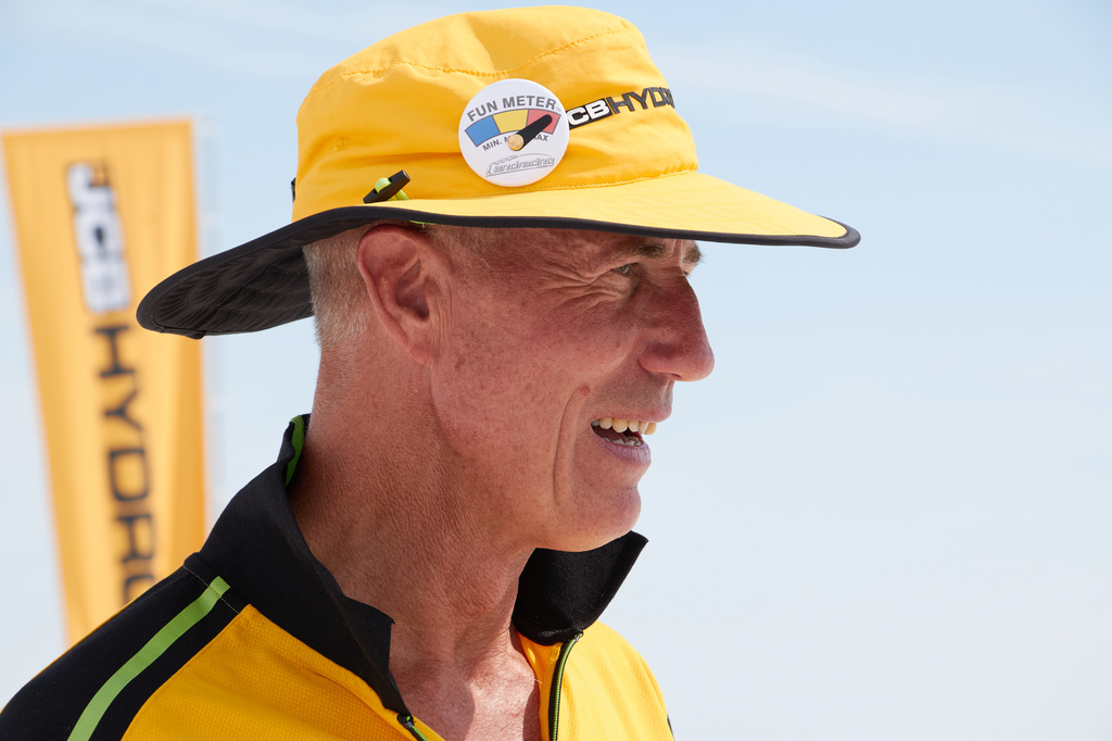 British driver Andy Green speaks to reporters after setting a new land speed record for a hydrogen-powered vehicle, Tuesday, Aug. 11, 2026, at the Bonneville Salt Flats in Utah. (AP Photo/Hannah Schoenbaum)