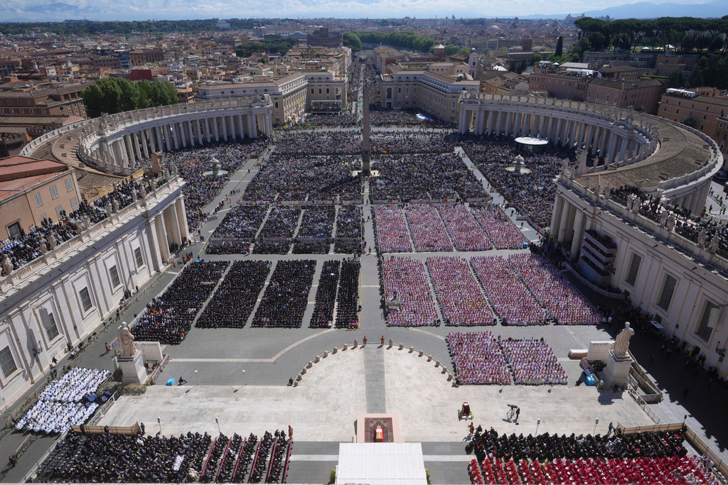 A view of the funeral of Pope Francis in St. Peter's Square at the Vatican, April 26, 2025. (AP Photo/Alessandra Tarantino, File)