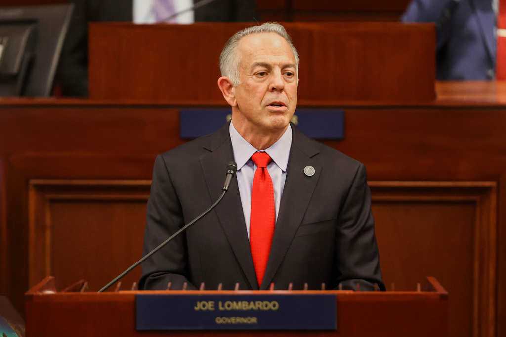 FILE - Nevada Gov. Joe Lombardo delivers his State of the State address, Jan. 15, 2025, in Carson City, Nev. (Madeline Carter/Las Vegas Review-Journal via AP)