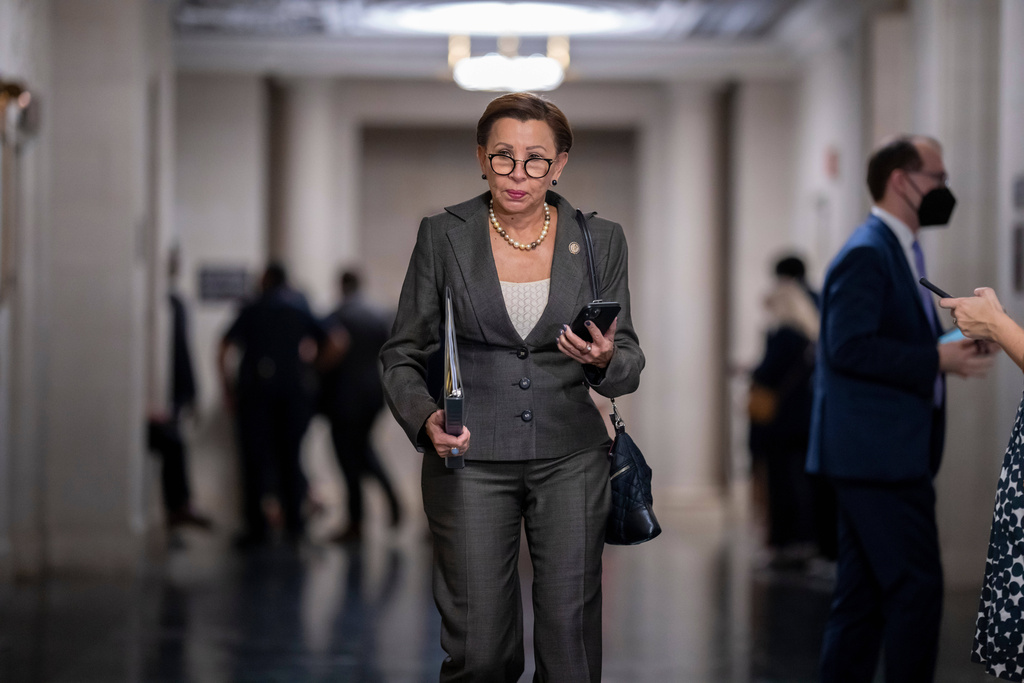 FILE - Rep. Nydia Velazquez, D-N.Y., arrives as Democrats hold elections for their new leadership for the next Congress, at the Capitol in Washington, Nov. 30, 2022. (AP Photo/J. Scott Applewhite, File)