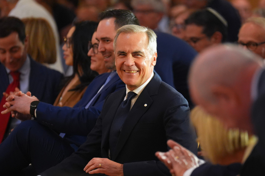 Canadian Prime Minister Mark Carney speaks to community leaders event at Holy Blossom Temple in Toronto on Monday, June 1 2026. (Chris Young/The Canadian Press via AP)
