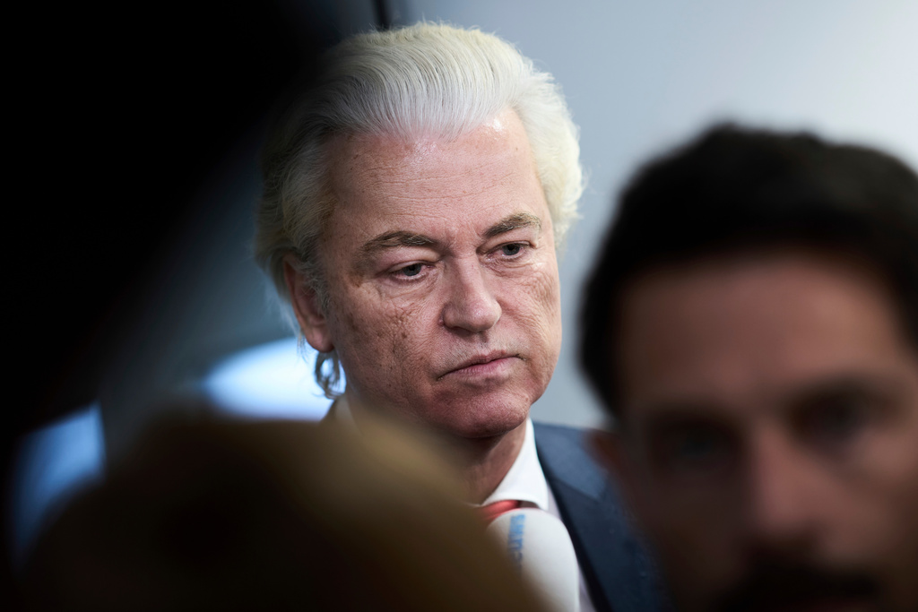 FILE - Far-right lawmaker Geert Wilders appears after pulling his party out of the four-party Dutch coalition in The Hague, Netherlands, Tuesday, June 3, 2025. (AP Photo/Peter Dejong, File)