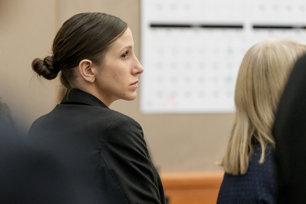 Kouri Richins, a Utah mother accused of fatally poisoning her husband, looks on during her murder trial at the Summit County Courthouse in Park City, Utah, Monday, Feb. 23, 2026. (AP Photo/Spenser Heaps, Pool)