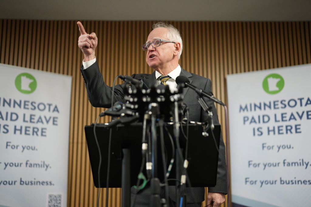 Gov. Tim Walz speaks during a news conference on Tuesday, Jan. 6, 2026 at the Coliseum Building in Minneapolis. (Alex Kormann/Star Tribune via AP)