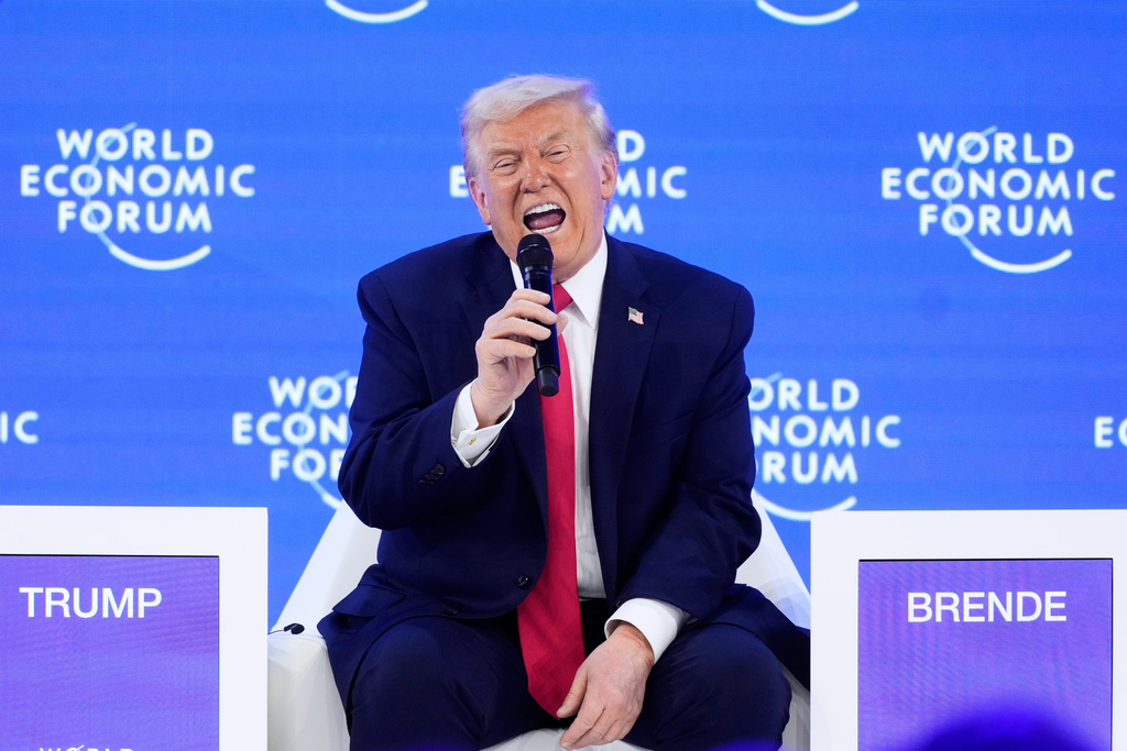 President Donald Trump speaks during the Annual Meeting of the World Economic Forum in Davos, Switzerland, Wednesday, Jan. 21, 2026. (AP Photo/Markus Schreiber)