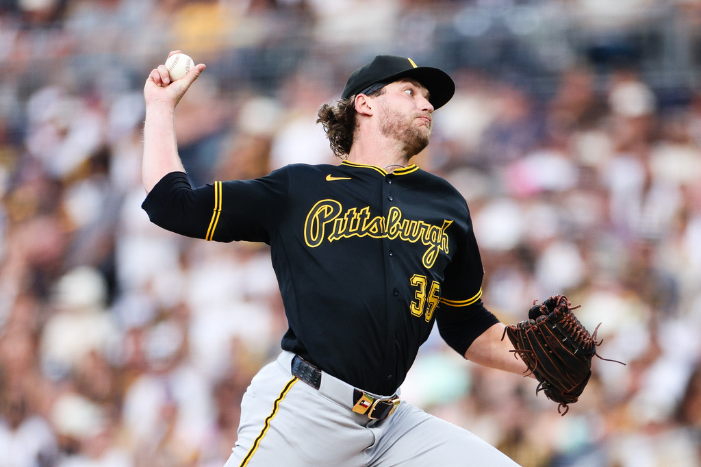 Pittsburgh Pirates pitcher Braxton Ashcraft works against the San Diego Padres in the first inning of a baseball game Monday, Aug. 24, 2026, in San Diego. (AP Photo/Derrick Tuskan)