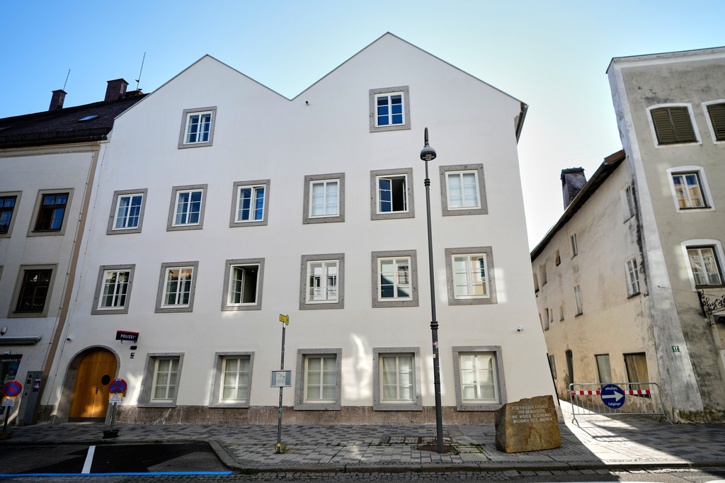 A new police station is located and will be officially opened in Adolf Hitler's birth house in Braunau am Inn, Austria, Wednesday, July 22, 2026. (AP Photo/Matthias Schrader)