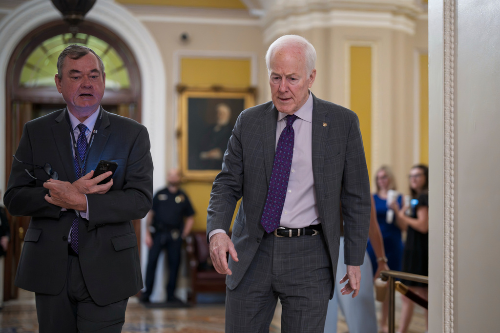 Sen. John Cornyn, R-Texas, arrives at the Capitol in Washington, Tuesday, June 23, 2026, as Republicans prepare for a meeting with President Donald Trump. (AP Photo/J. Scott Applewhite)