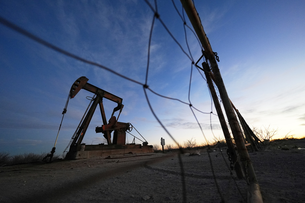 FILE - A pumpjack is visible before sunrise Feb. 26, 2025, in Kermit, Texas. (AP Photo/Julio Cortez, File)