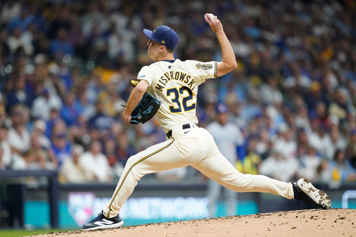 Milwaukee Brewers relief pitcher Jacob Misiorowski (32) delivers during the third inning of Game 2 of baseball's National League Division Series against the Chicago Cubs Monday, Oct. 6, 2025, in Milwaukee. (AP Photo/Kayla Wolf) Milwaukee Brewers relief pitcher Jacob Misiorowski (32) delivers during the third inning of Game 2 of baseball's National League Division Series against the Chicago Cubs Monday, Oct. 6, 2025, in Milwaukee. (AP Photo/Kayla Wolf)