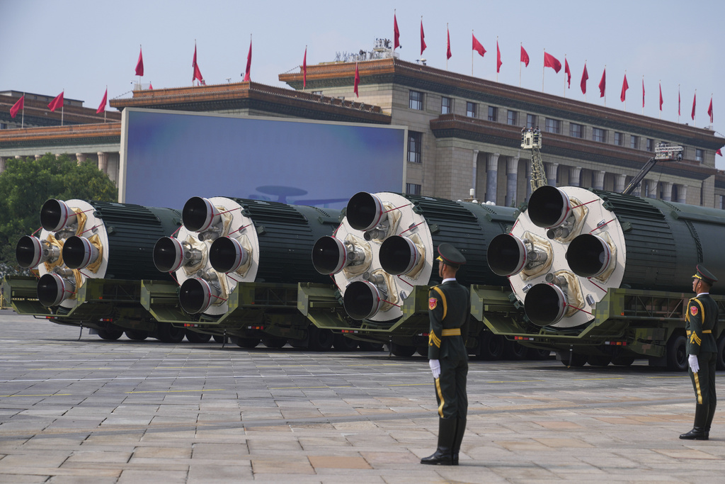 The DF-5C liquid-fueled intercontinental strategic nuclear missiles take part in a military parade to commemorate the 80th anniversary of Japan's World War II surrender held in front of Tiananmen Gate in Beijing, Wednesday, Sept. 3, 2025. (AP Photo/Andy Wong) (AP Photo/Andy Wong)