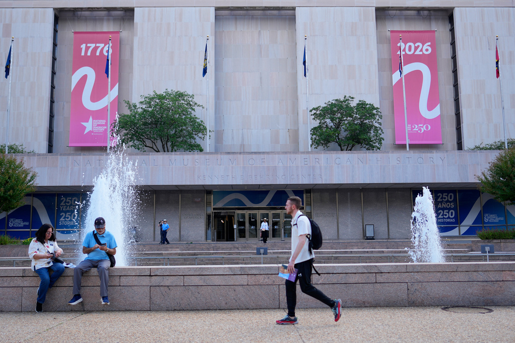 People visiting the Smithsonian Museum of American History on the National Mall in Washington, Tuesday, Sept. 8, 2026. (AP Photo/Pablo Martinez Monsivais)