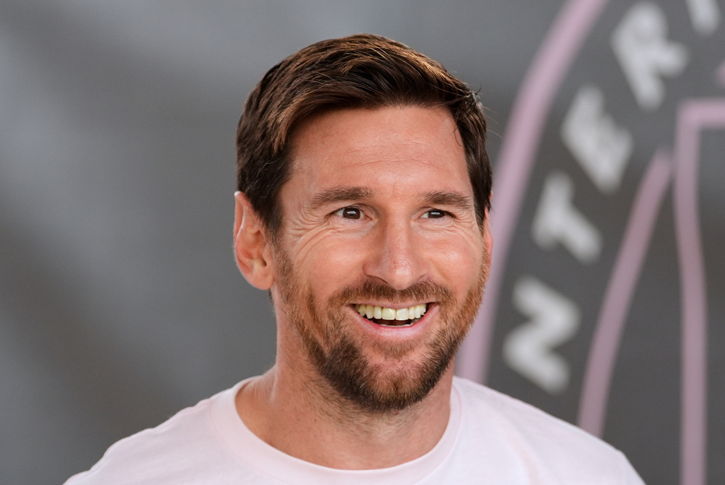 Inter Miami forward Lionel Messi smiles as he arrives for an MLS soccer match against the New England Revolution, Saturday, Oct. 4, 2025, in Fort Lauderdale, Fla. (AP Photo/Rebecca Blackwell)