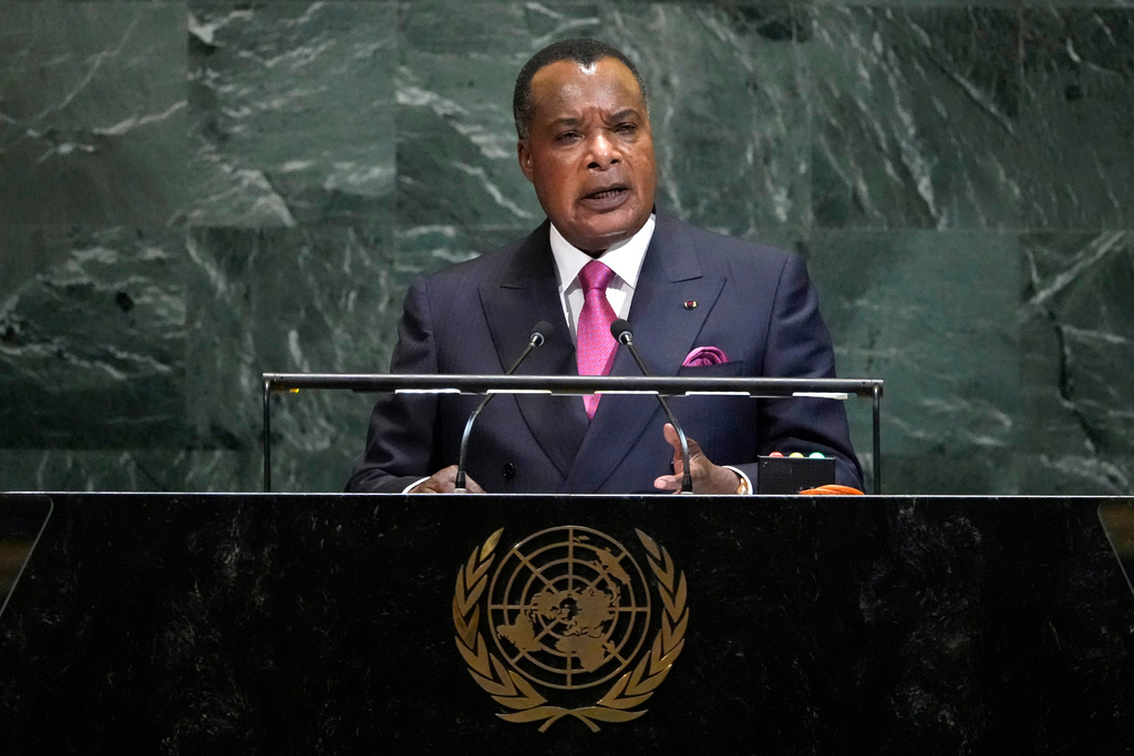 FILE - President of Congo Denis Sassou N'Guesso addresses the 80th session of the United Nations General Assembly, Sept. 24, 2025, at U.N. headquarters. (AP Photo/Pamela Smith, File)